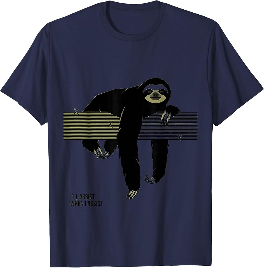 I'll Assist When I Assist Funny Sloth Lover Animal Humor T-Shirt - Navy Blue