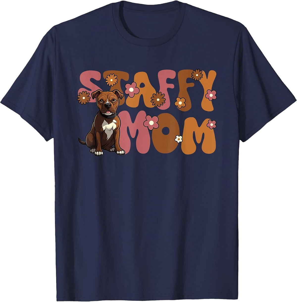 Staffordshire Bull Terrier Groovy World's Best Staffy Mom T-Shirt - Navy Blue