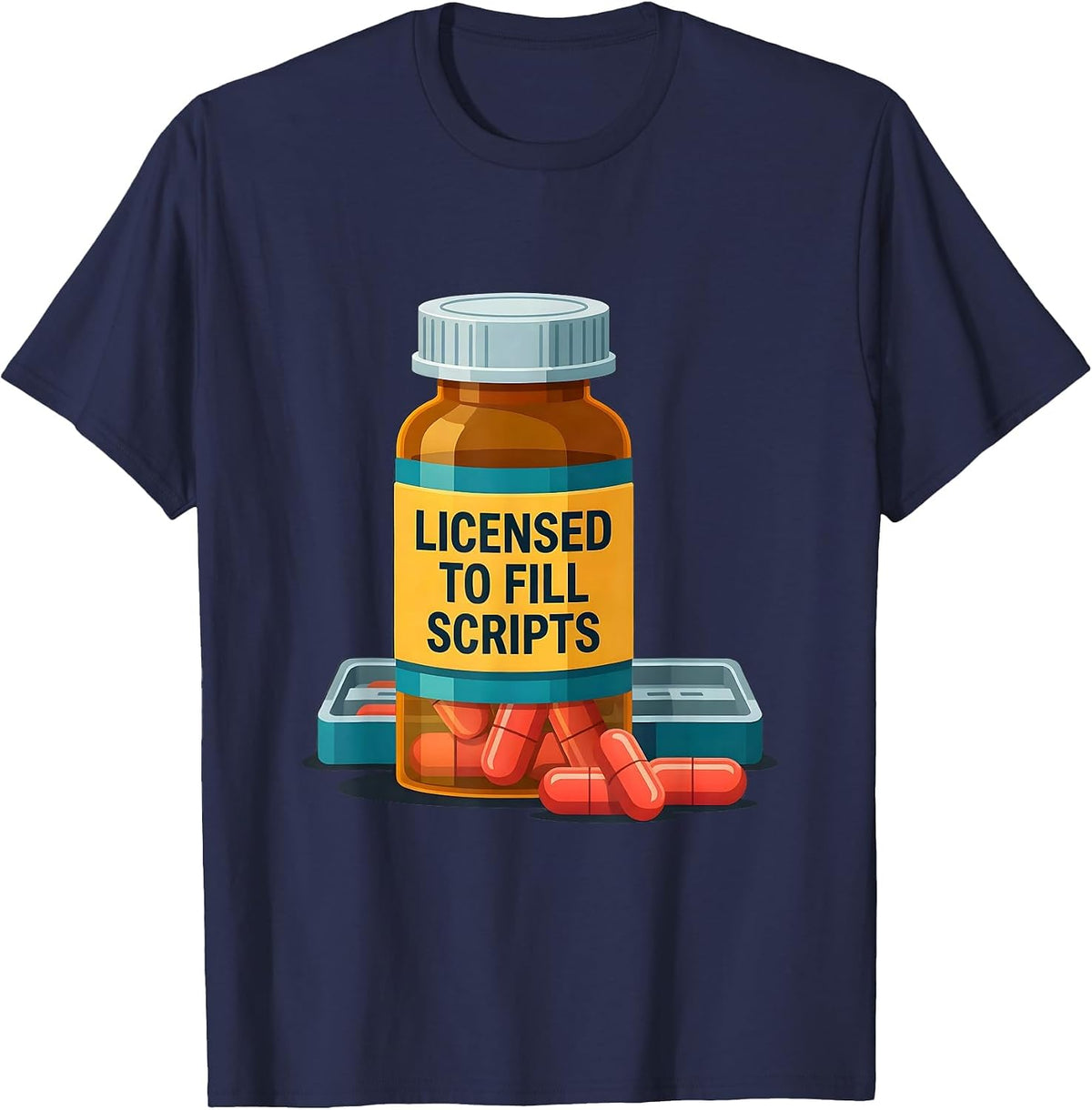 Men's Licensed To Fill Scripts Funny Pharmacy Tech Pharmacist T-Shirt - Navy Blue