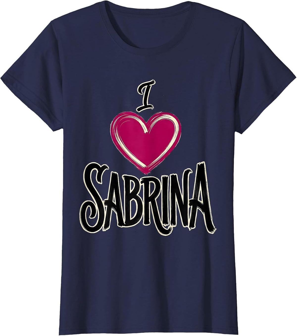 Women's I Heart Sabrina Sign Painter Heart Name Pride Retro Gift T-Shirt - Navy Blue
