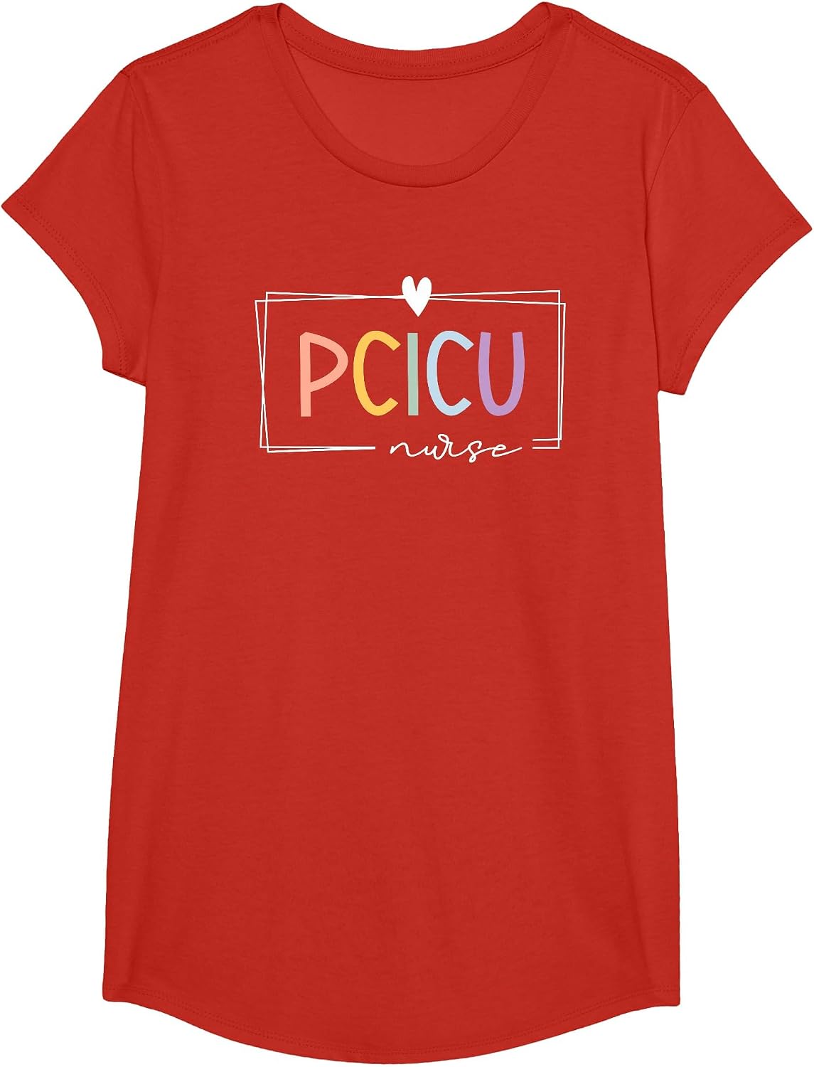 Retro PCICU Nurse ICU Pediatric Cardiac Rainbow Tiny Humans T-Shirt - Girls Red