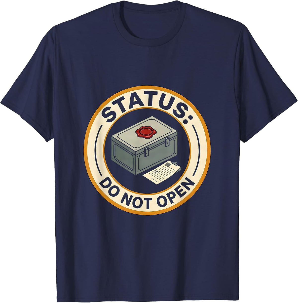 Status: Do Not Open Funny Quantum Physics Cat Lover Gift T-Shirt - Navy Blue