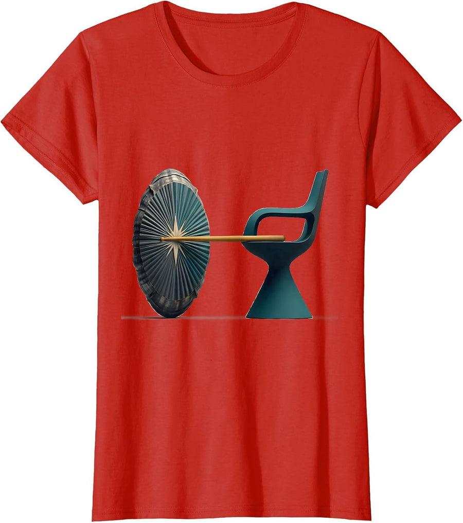 Women's Drummer Drum & Chair Midcentury Modern Humor T-Shirt - Red