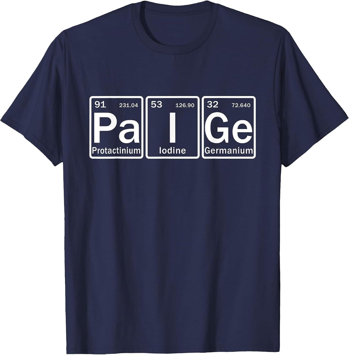 Paige Name Personalized in Periodic Table Elements T-Shirt - Navy Blue