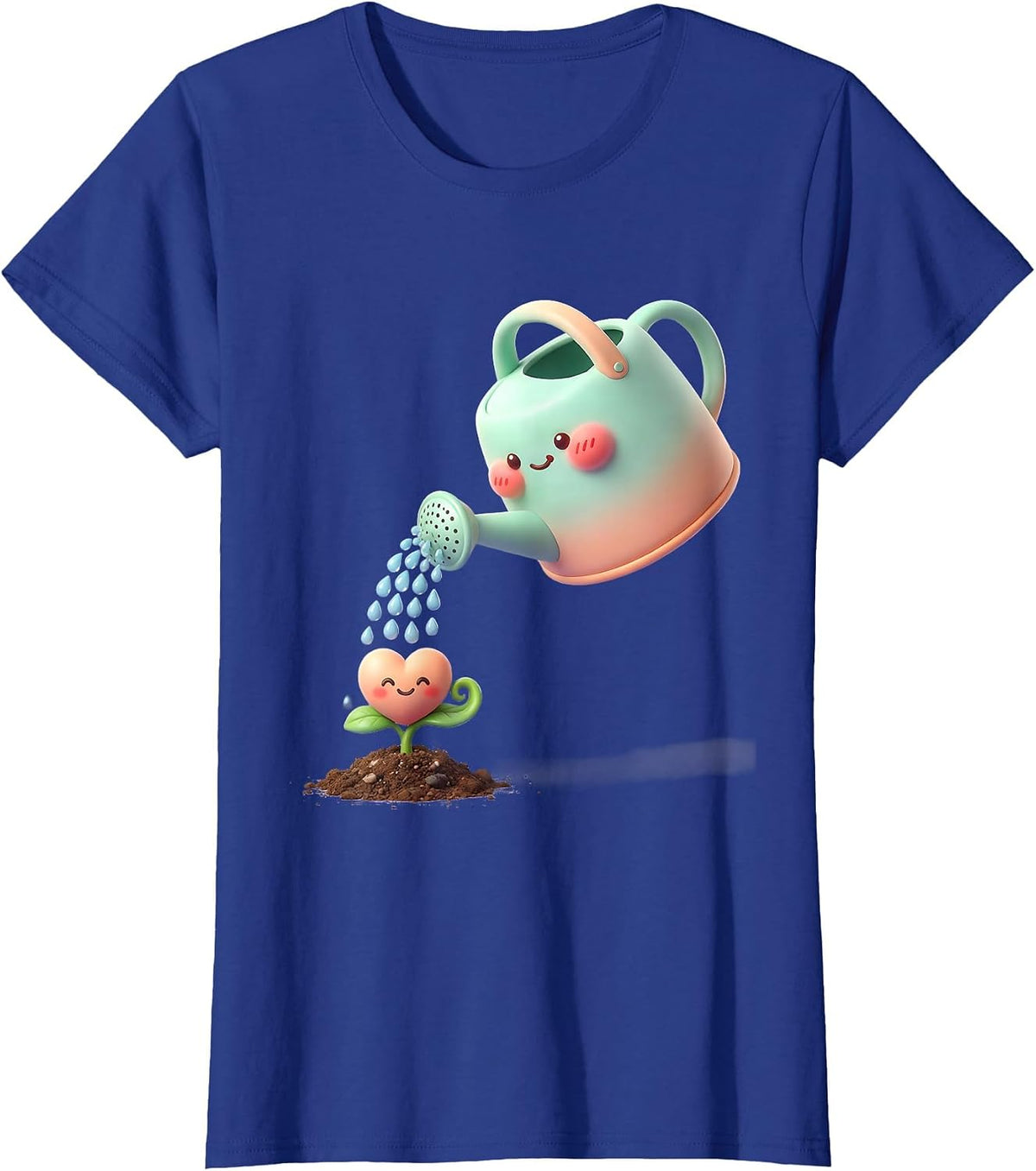 Women's Be Kind Watering Can Sprouting Heart Design T-Shirt - Royal Blue
