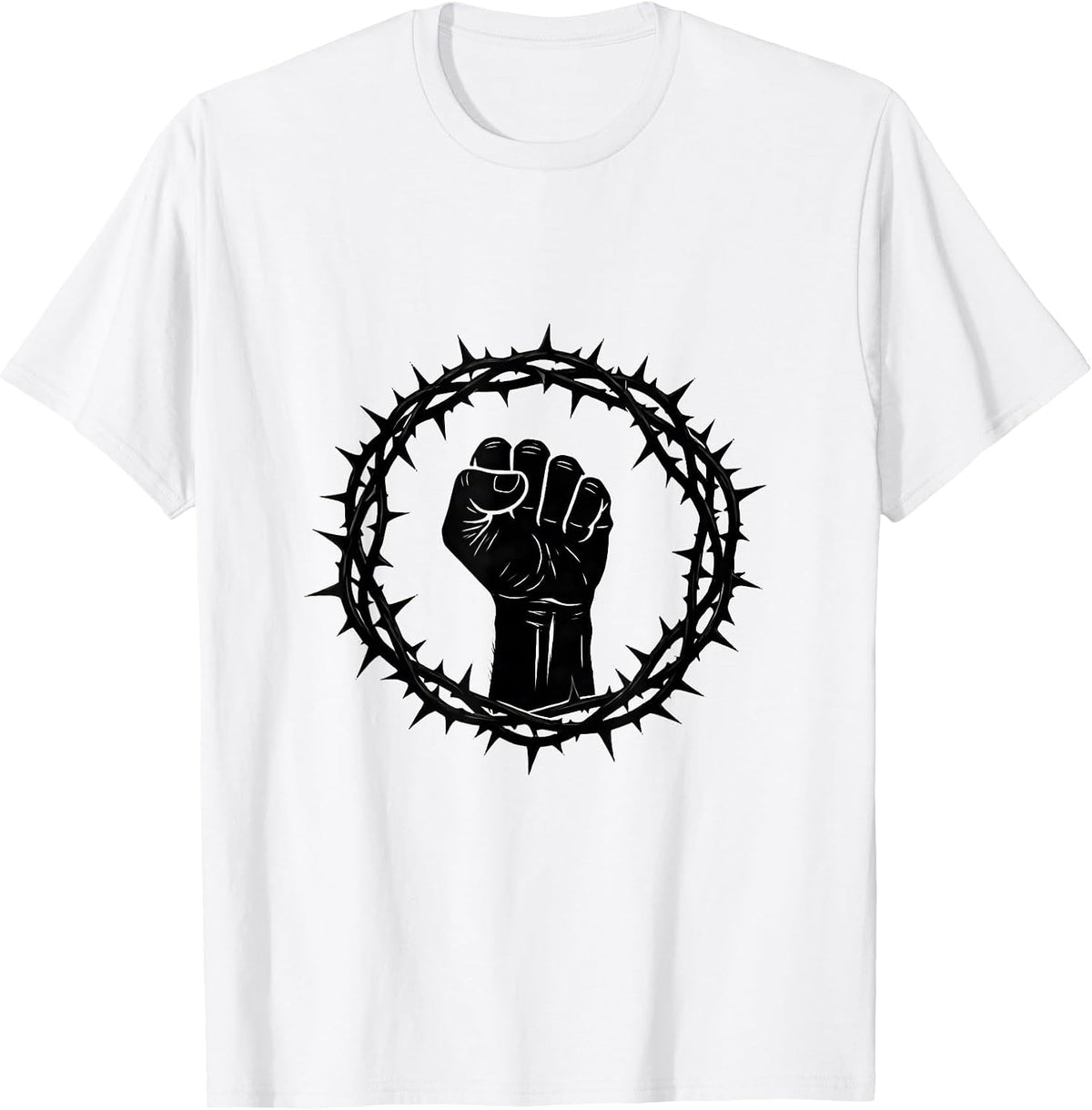 Men's Raised Fist Thorned Wreath Graphic Design T-Shirt - White