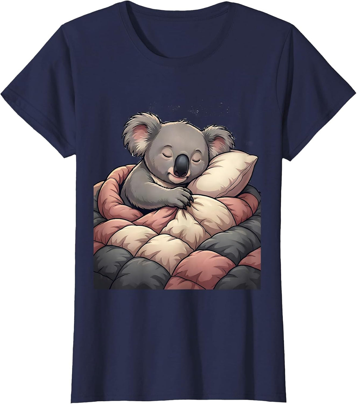 Women's Koala Sleeping Cartoon Animal Lover Pajama T-Shirt - Navy Blue