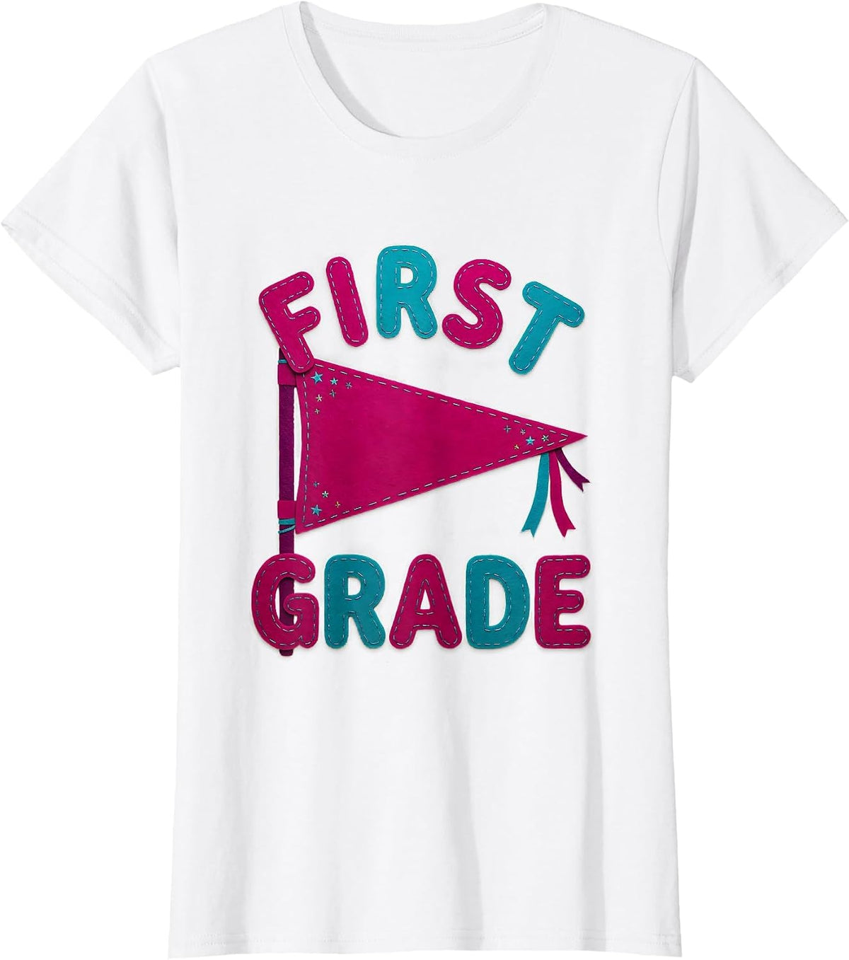First Grade Cheerful Pennant Back To School Girl T-Shirt - White