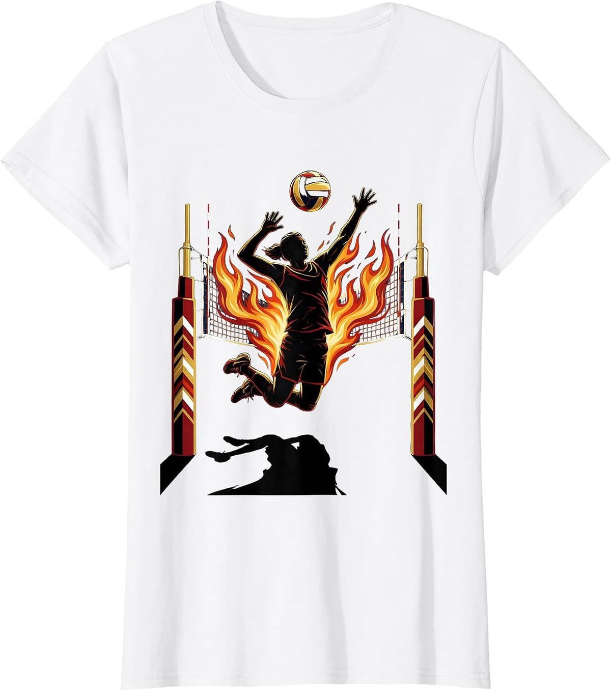 Volleyball Mom Flaming Net Graphic Design T-Shirt - White