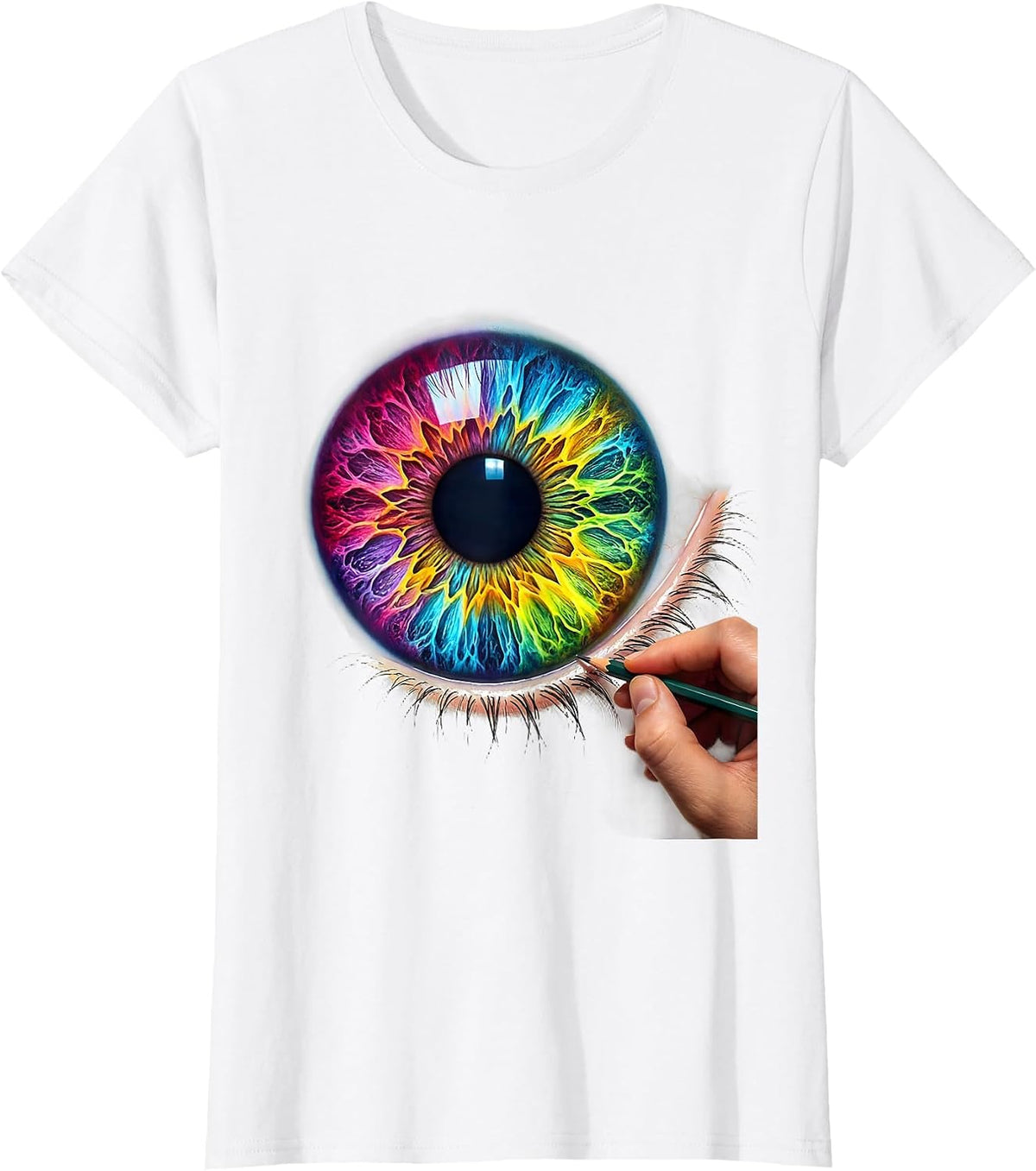 Women's Art Teacher Hand Sketching Eye Pencil Drawing T-Shirt - White