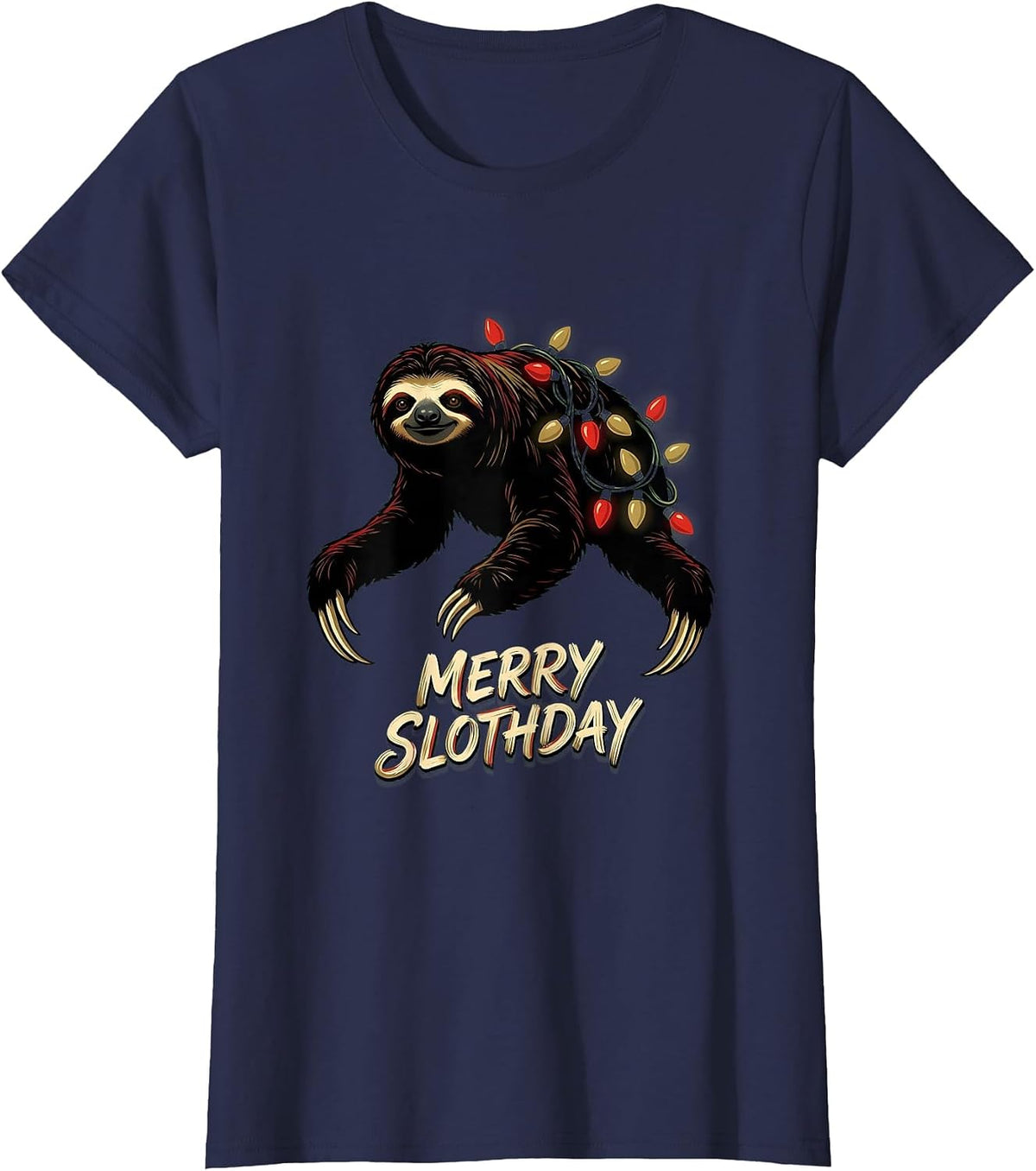 Women's Merry Slothday Funny Sloth Lover Christmas Pajama Gift T-Shirt - Navy Blue