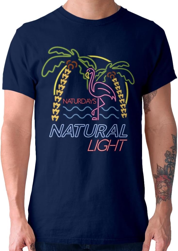 Natural Light Neon Naturdays Tropical Flamingo Mens and Womens Short Sleeve T-Shirt - Naturadays Navy