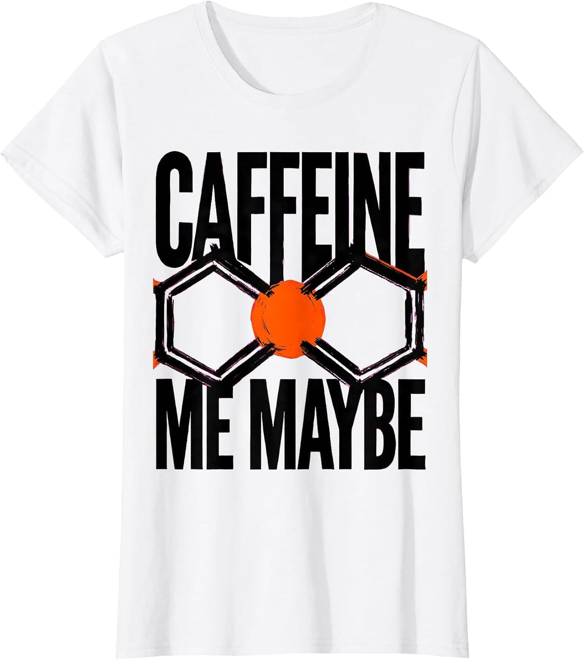 Caffeine Me Maybe Brutalist Graphic Chemistry Molecule Humor T-Shirt - White