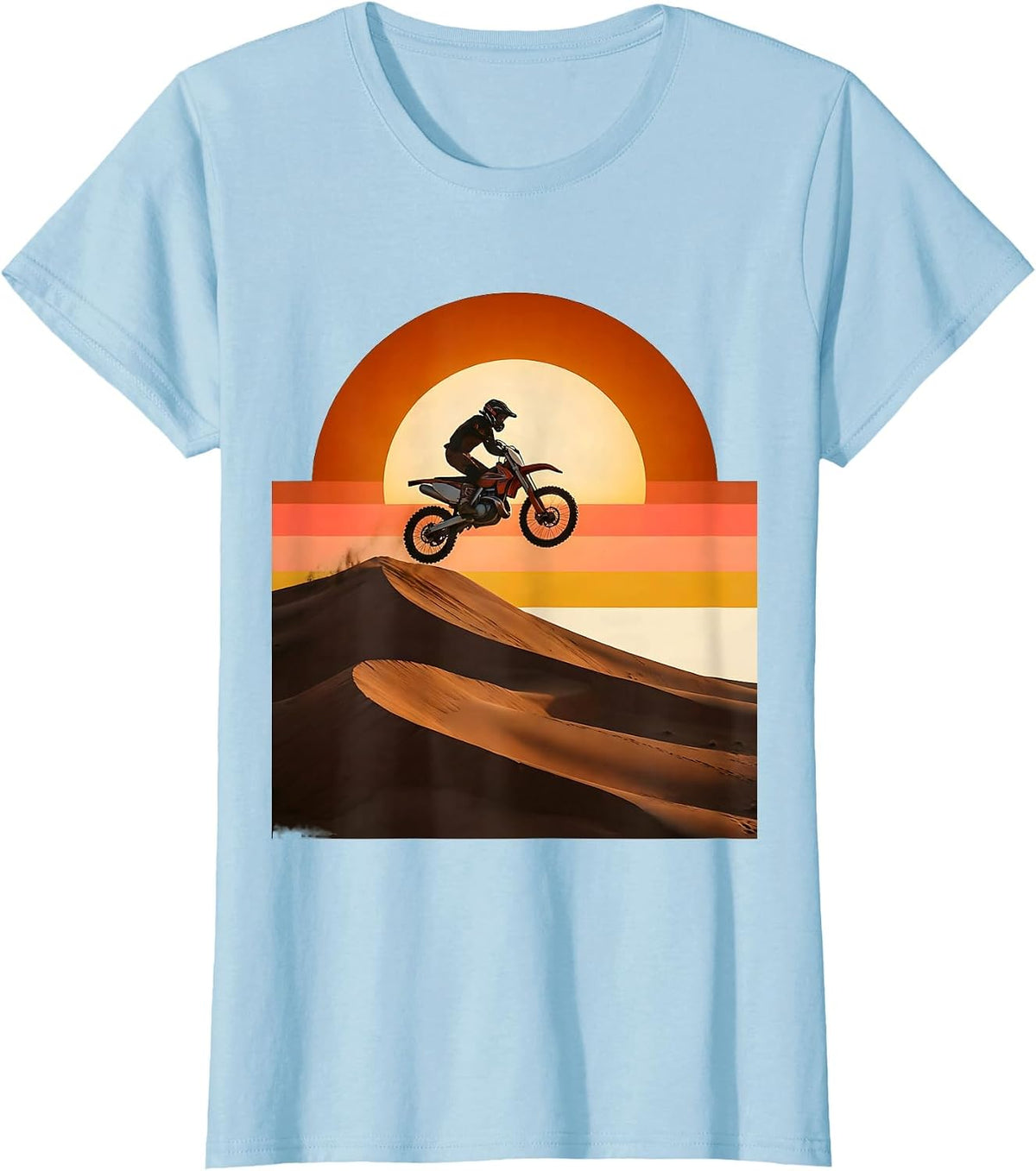 Dirt Bike Desert Dunes Motocross Rider Graphic T-Shirt - Baby Blue