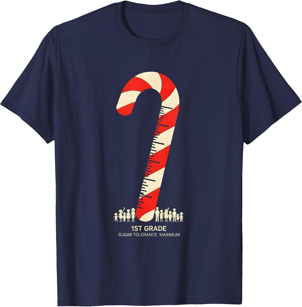 Men's 1st Grade Sugar Tolerance Maximum Cute Teacher Candy Cane T-Shirt - Navy Blue