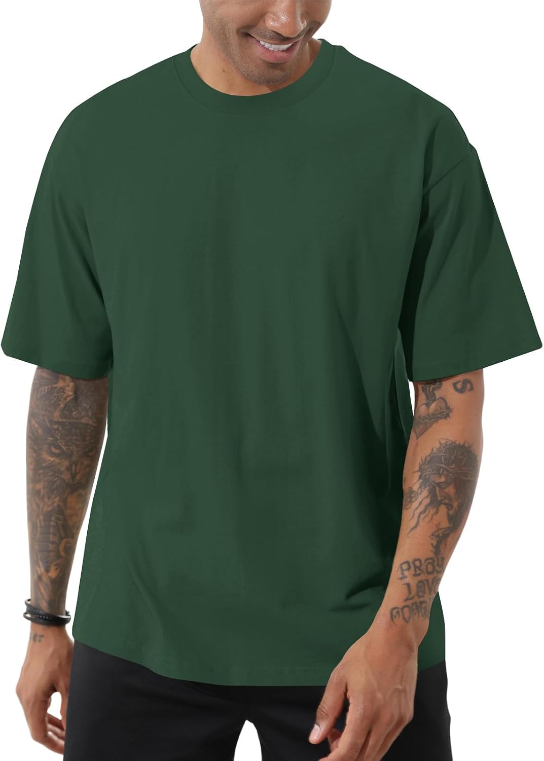 Opomelo Men's Fashion Oversized T-Shirts Casual Short Sleeve Tshirts - Olive Green