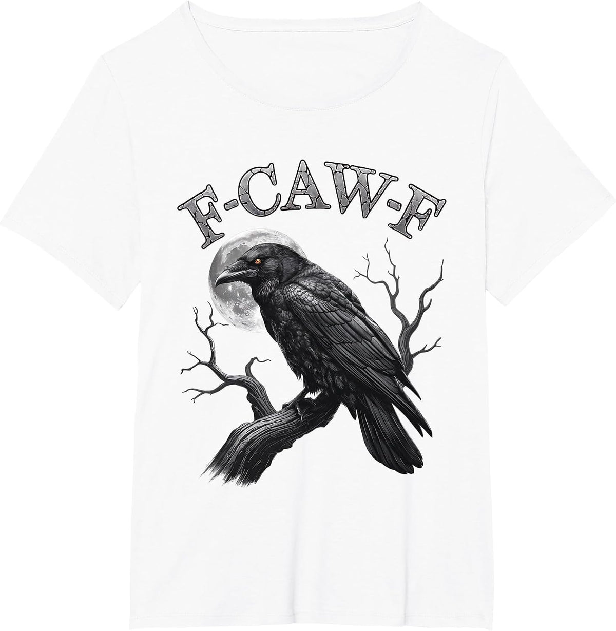 F-Caw-F Black Crow Moon Vintage Retro Halloween Dark Humor Tee T-Shirt - White