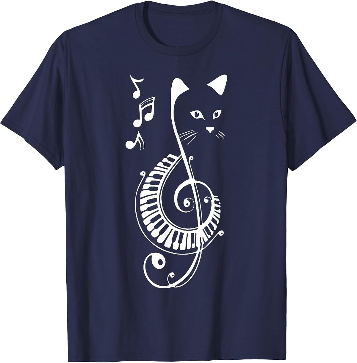 Funny Cat Kitty Music Notes T-Shirt - Navy Blue