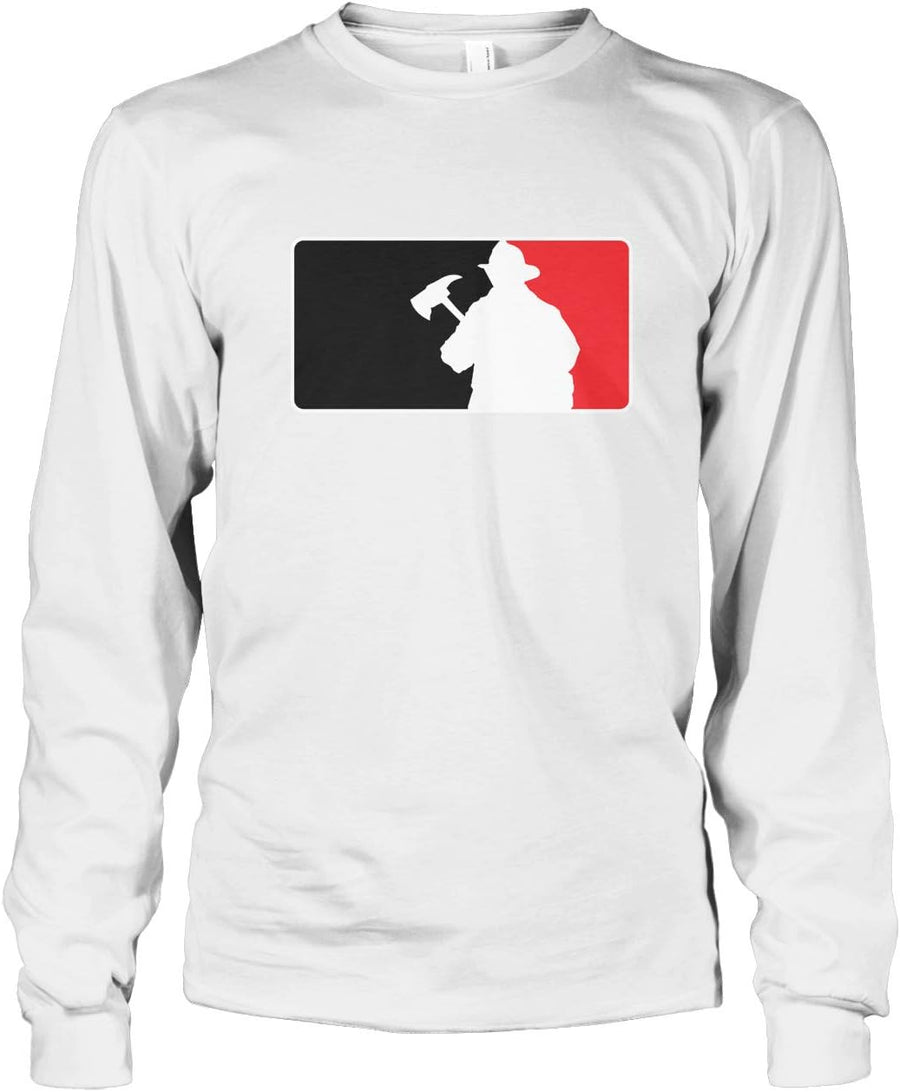 Men's Firefighter Baseball Emblem Fire Fighter Flag Long Sleeve T-shirt - White