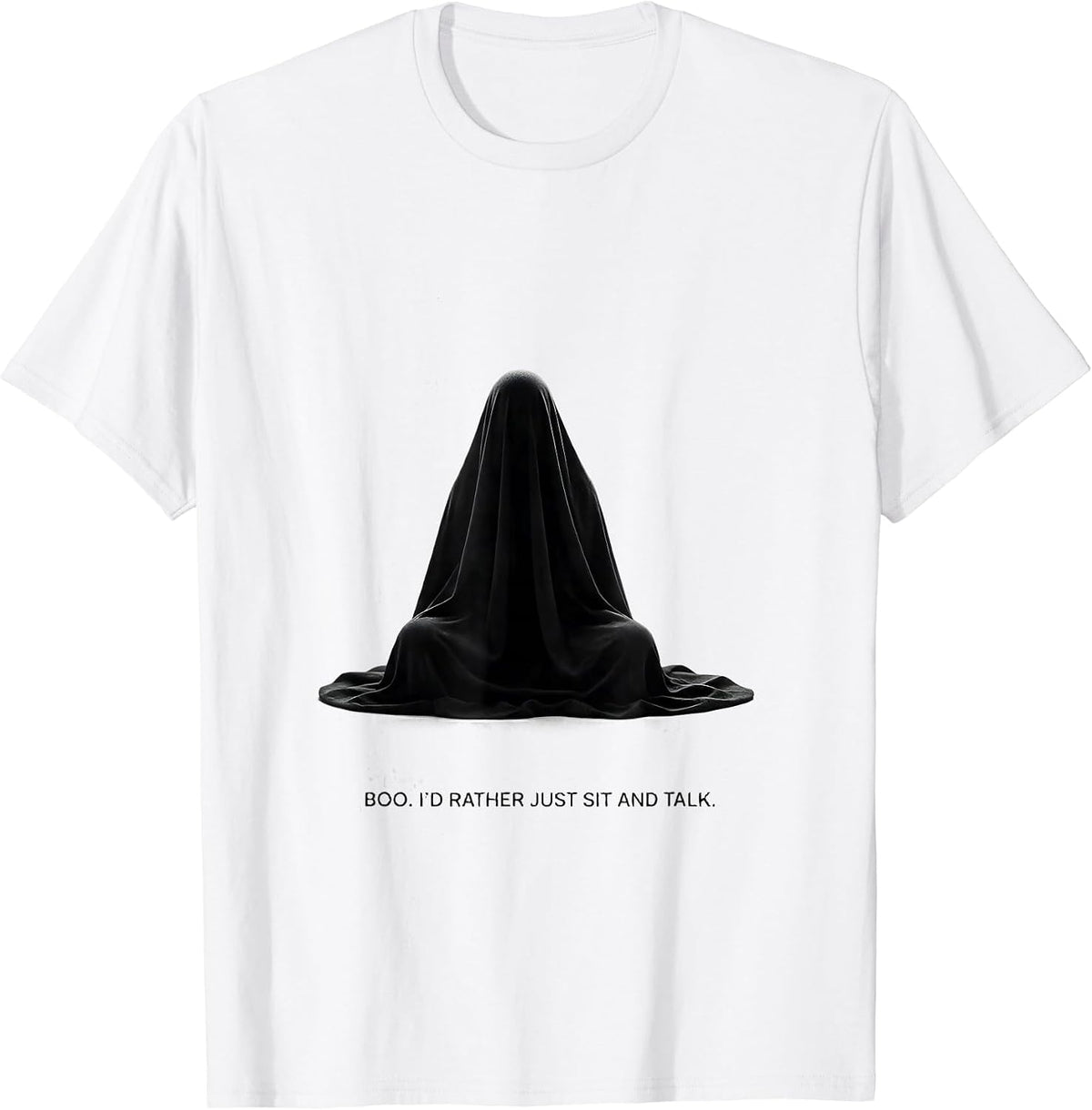 Men's Boo I'd Rather Just Sit And Talk Minimalist Ghost Mental T-Shirt - White
