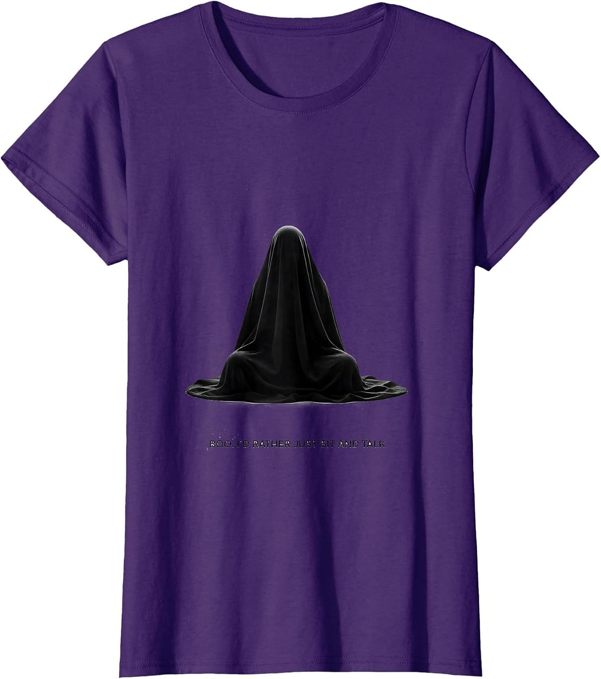 Women's Boo I'd Rather Just Sit And Talk Minimalist Ghost Mental T-Shirt - Purple