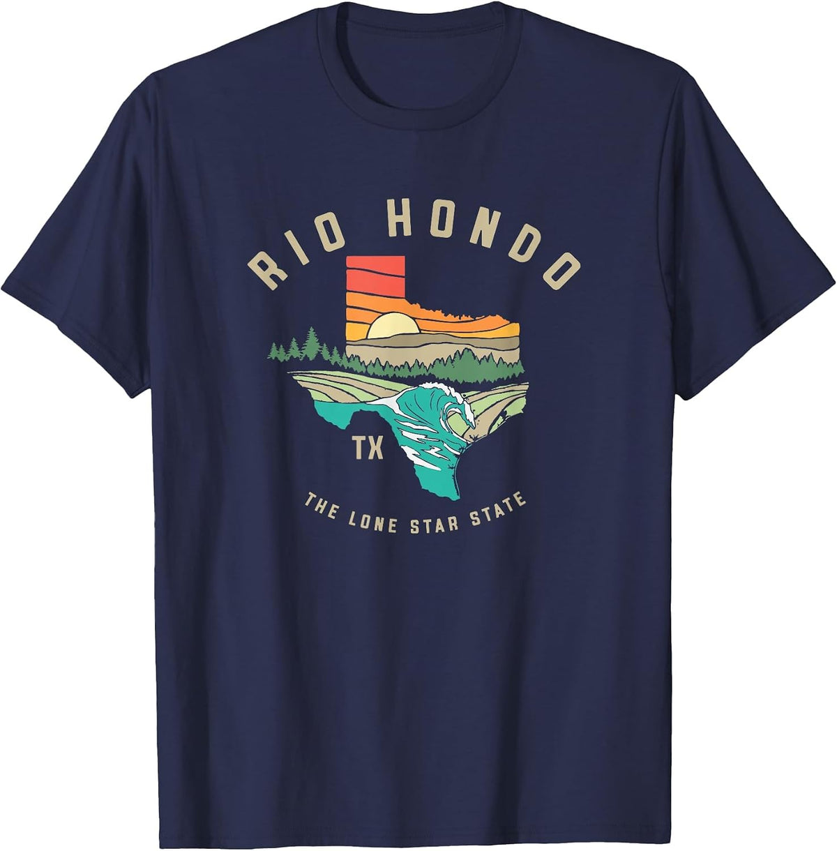 Rio Hondo Texas Outdoors Vintage Nature Illustration T-Shirt - Navy Blue