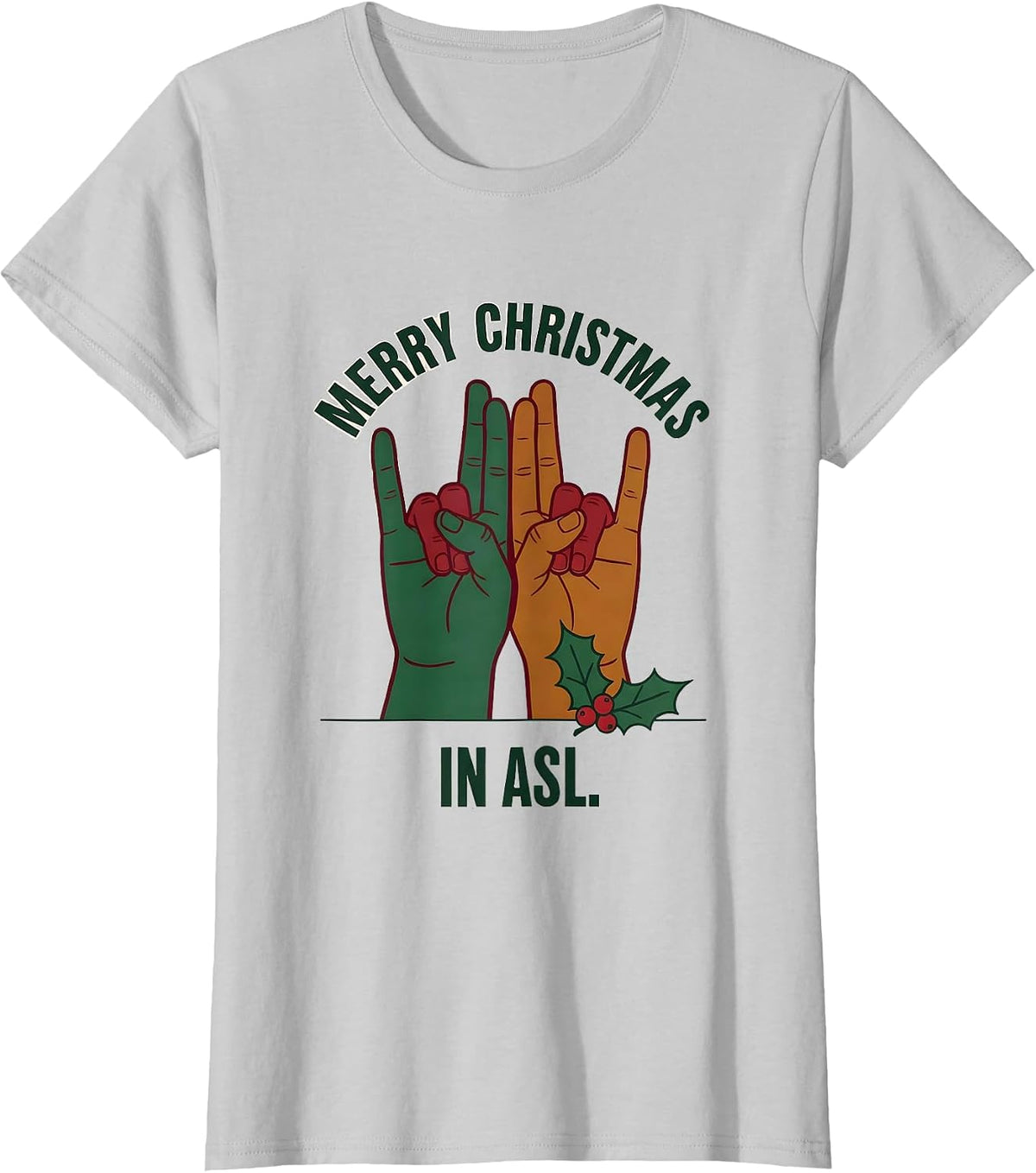 Merry Christmas In ASL Funny ASL Sign Language Deaf T-Shirt - Silver Grey