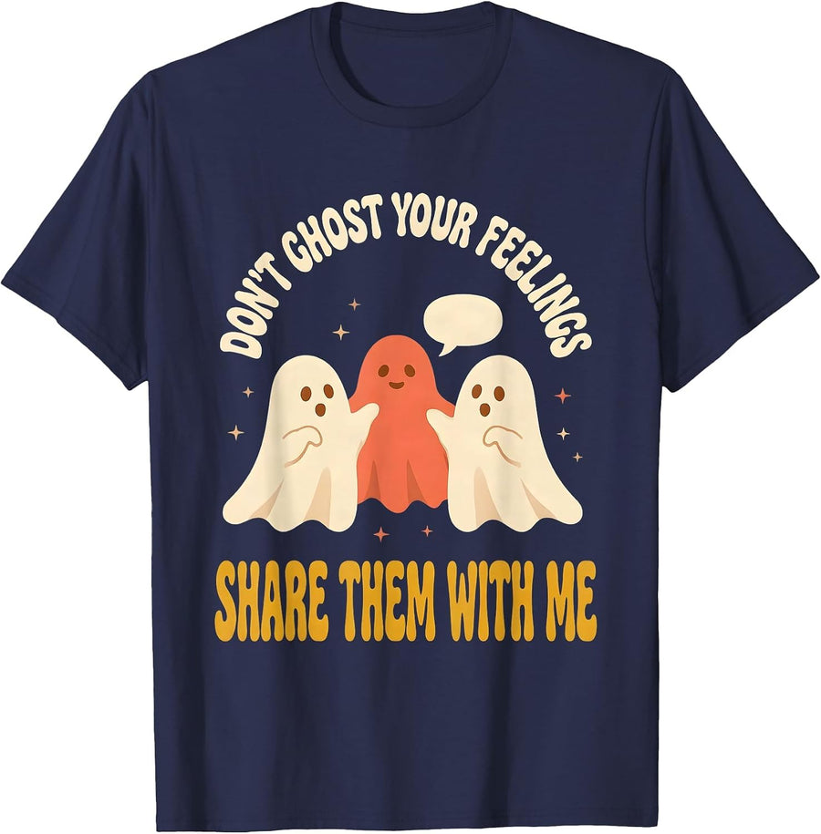 Don't Ghost Your Feelings—Share Them With Me Retro T-Shirt - Navy Blue