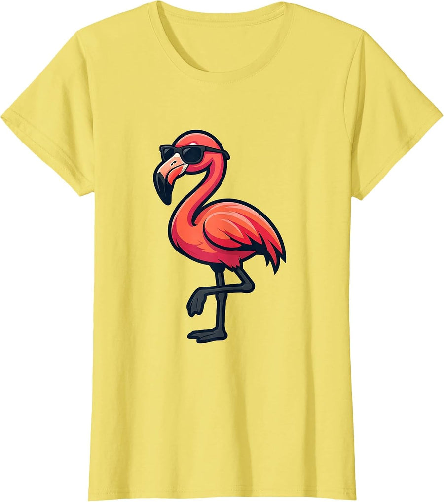 Flamingo Mascot Cool Novelty Bird Lover Gift T-Shirt, Women, Lemon Yellow, Large - As Pictured