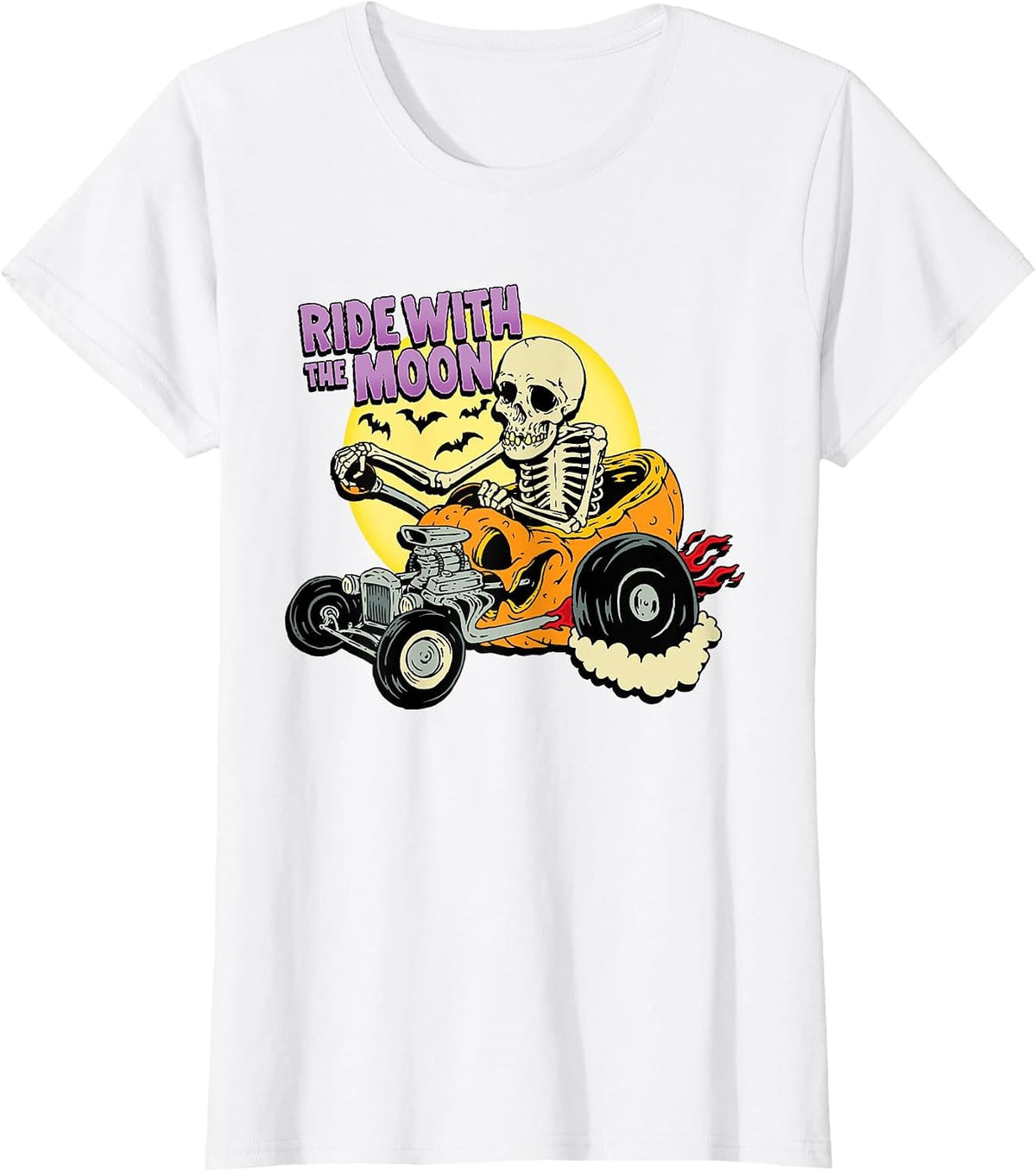 Halloween Pumpkin Hot Rod Skeleton King Rat Rod Dragster T-Shirt - White