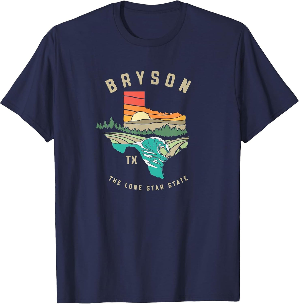 Bryson Texas Outdoors Vintage Nature Illustration T-Shirt - Navy Blue