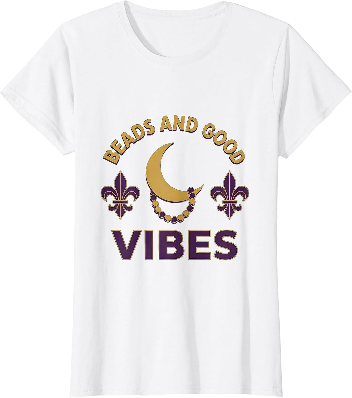 Beads and Good Vibes Mardi Gras Design T-Shirt - White