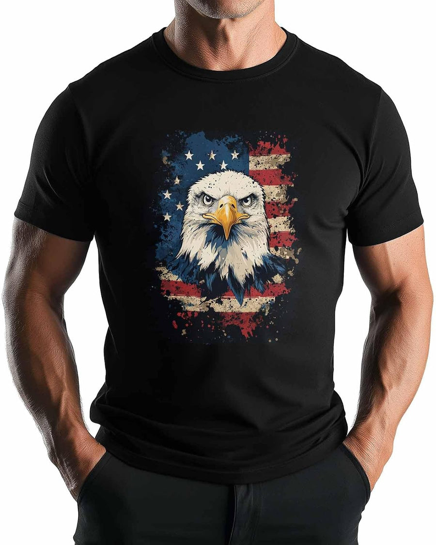 Men's Graphic T-Shirts, USA Flag Eagle Vintage Retro Tees Crewneck Short Sleeve Tops Summer Gym Casual Streetwear - Black