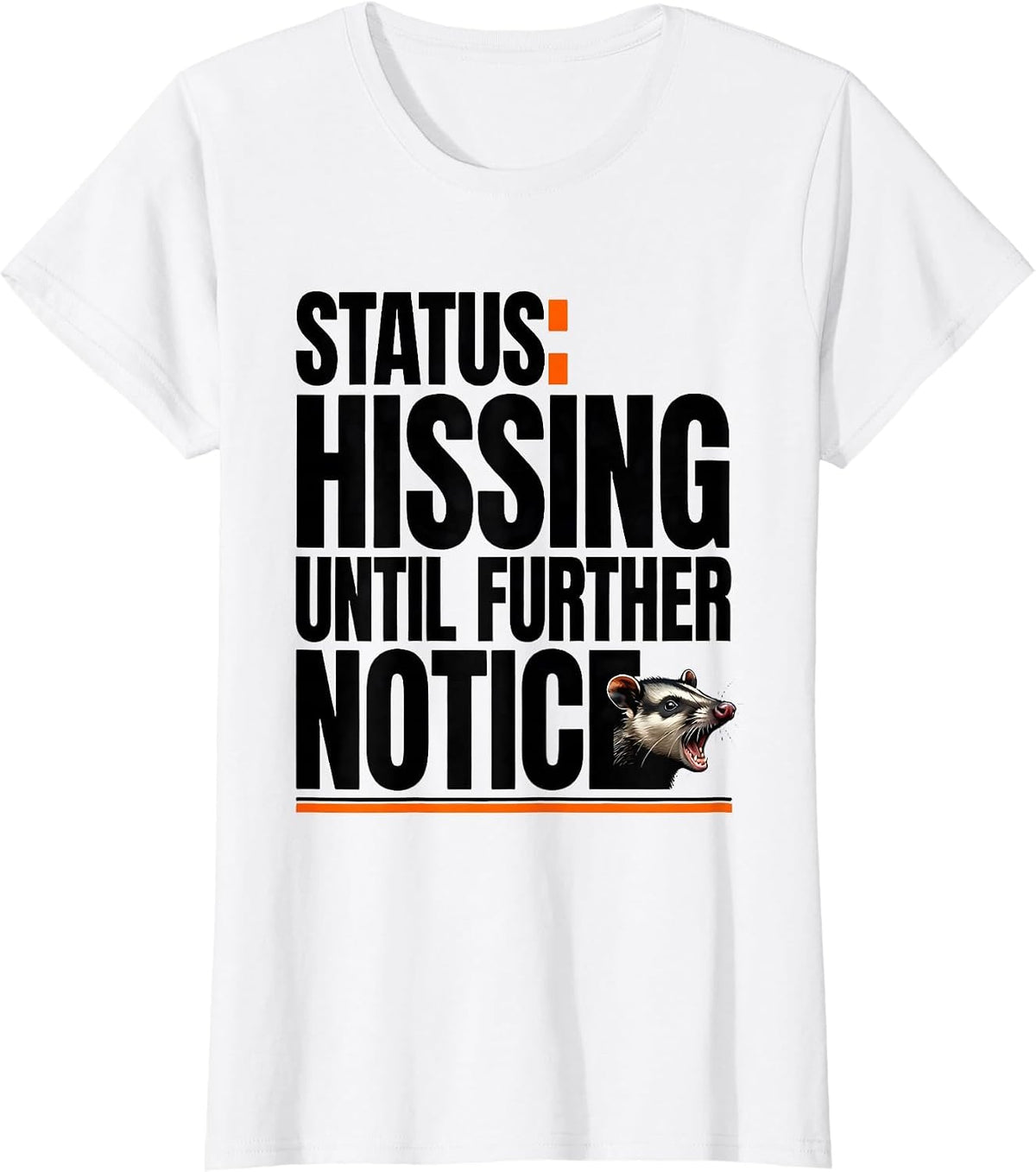 Women's STATUS: Hissing Until Further Notice Funny Opossum Meme T-Shirt - White
