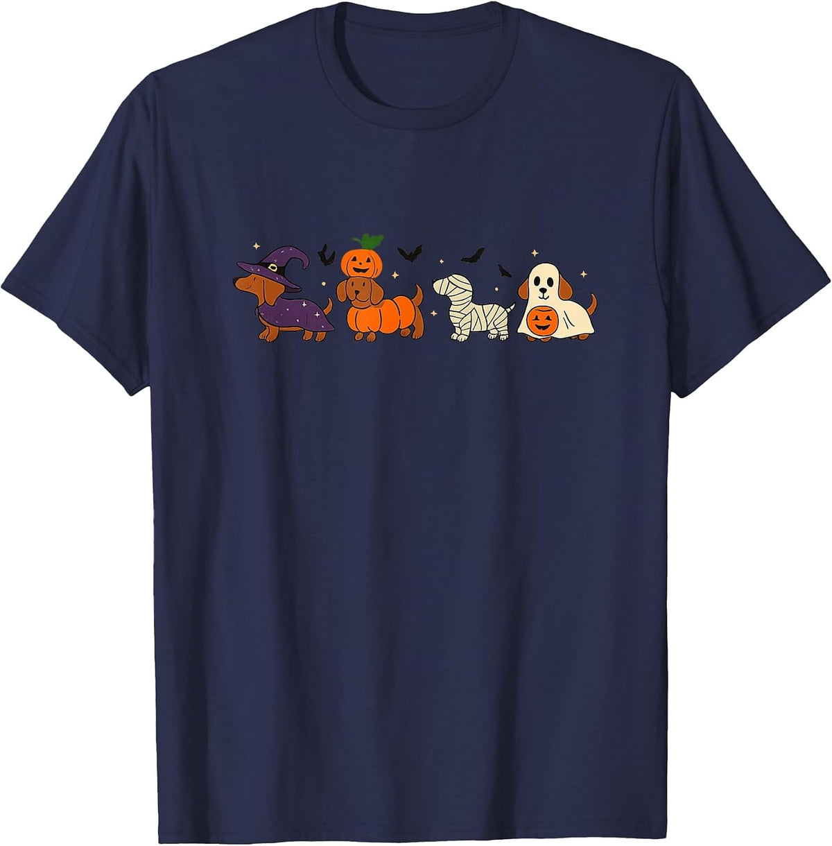 Weiner Dog Witch Happy Halloweenie Cute Halloween Dachshund T-Shirt - Navy Blue