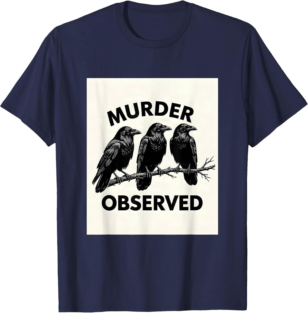 Men's Murder Observed Scratchboard Crow Dark Humor Bird Lover T-Shirt - Navy Blue