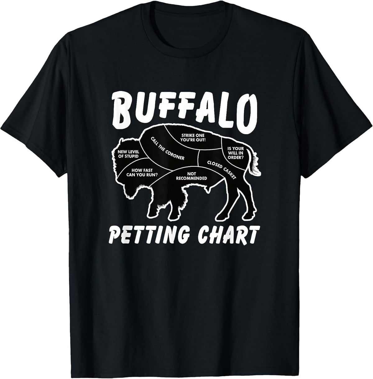 Buffalo Wildlife Petting Chart for Bison Lovers T-Shirt - Black
