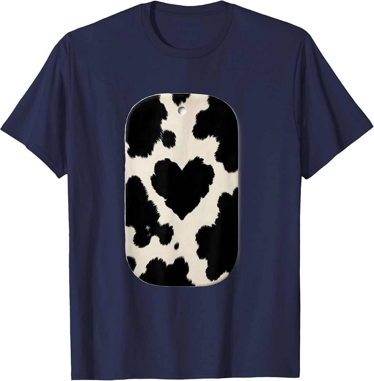 Cow Print Heart Pattern Cute Cow Lover Graphic T-Shirt - Navy Blue