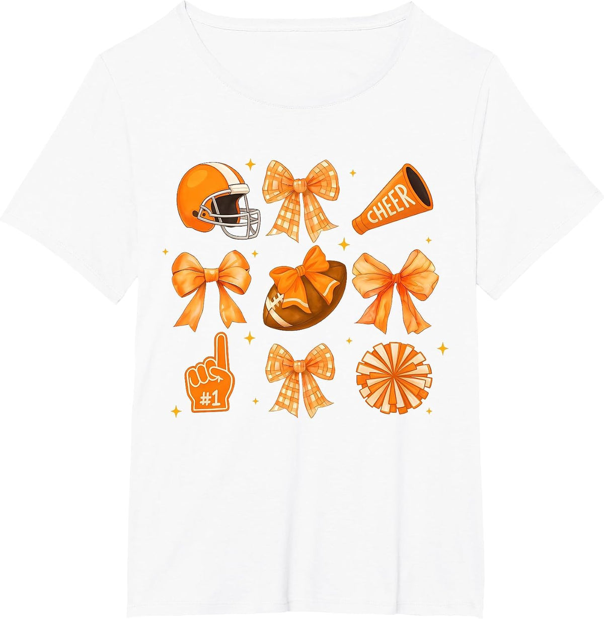 Orange Football Game Day Coquette Bow Touchdown Season T-Shirt - White