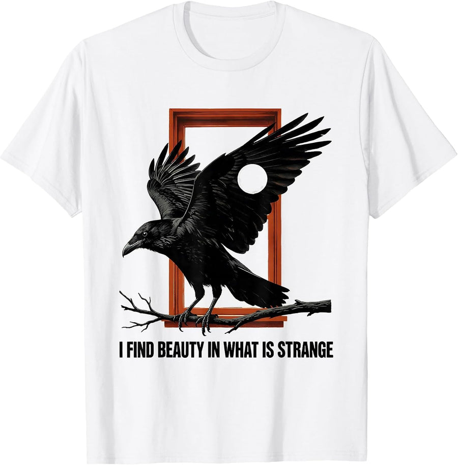Men's I Find Beauty In What Is Strange Gothic Edgar Allan Poe T-Shirt - White