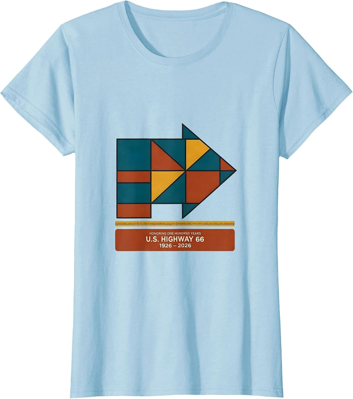 Women's Honoring One Hundred Years — U.S. Highway 66 — 1926-2026 T-Shirt - Baby Blue