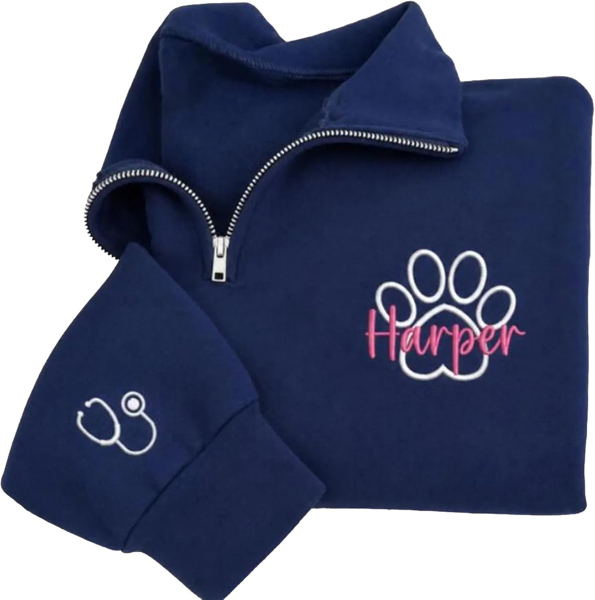Personalized Vet Tech Embroidered Quarter Zip Sweatshirt, Custom DVM Gifts - Ds4