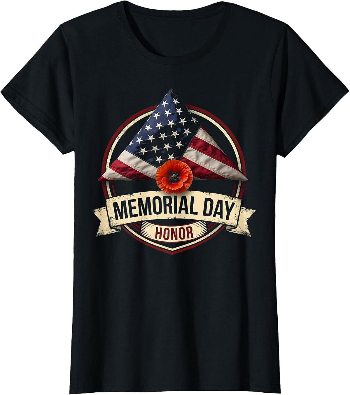 Memorial Day Honor Patriotic Tribute Design T-Shirt - Black