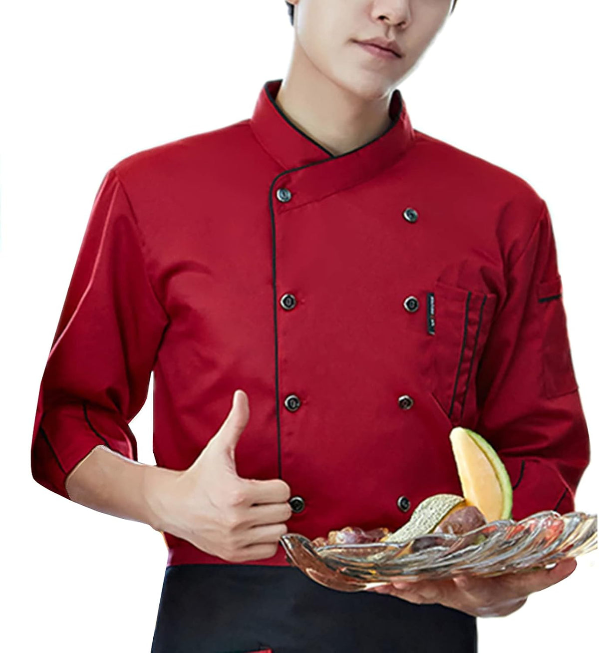XINFU Unisex Chef Coat Long Sleeves/Short Sleeves Double-Breasted Kitchen Chef Uniform - Redb