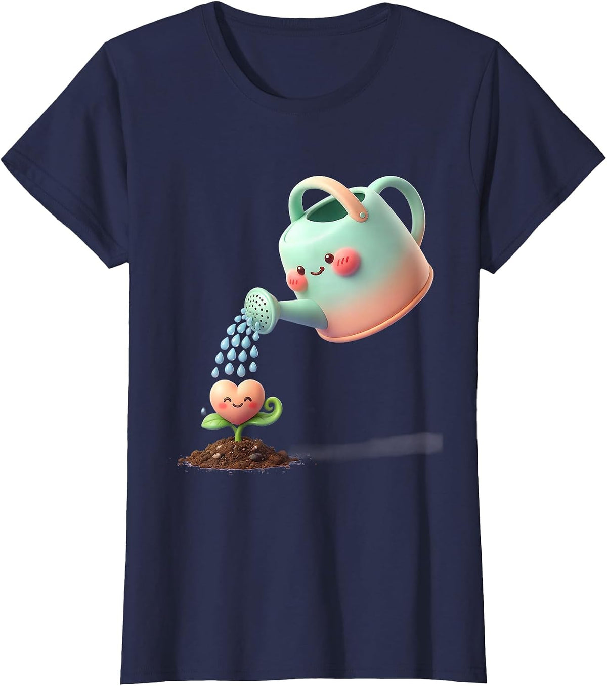 Women's Be Kind Watering Can Sprouting Heart Design T-Shirt - Navy Blue