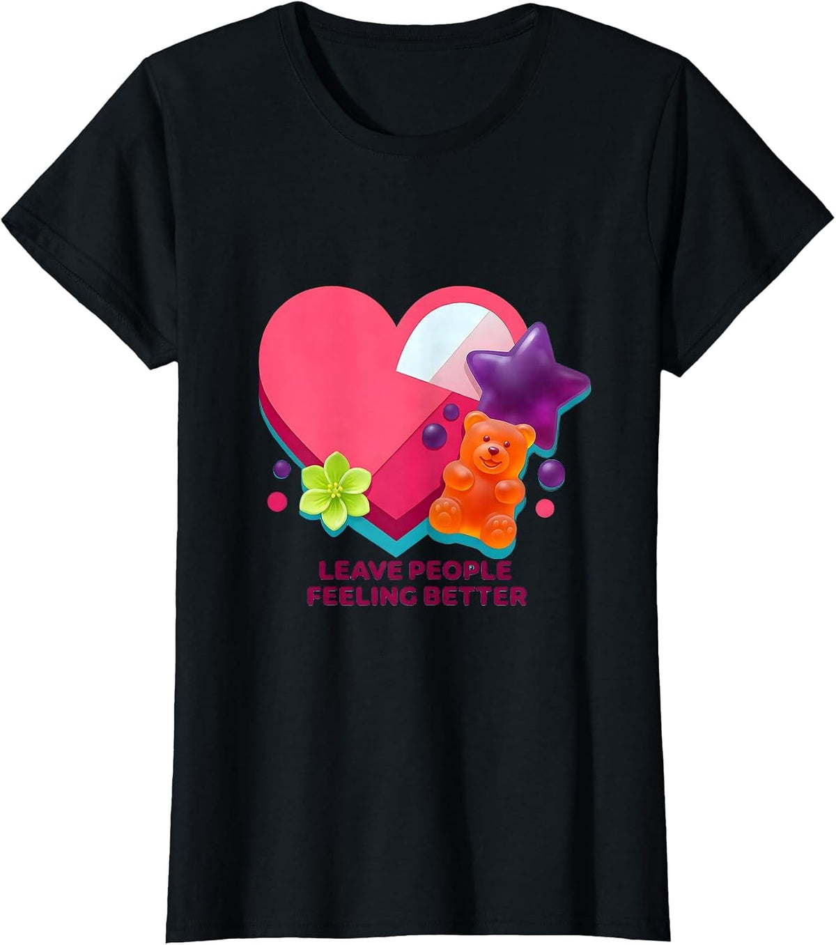 Women's Leave People Feeling Better Kindness Design T-Shirt - Black