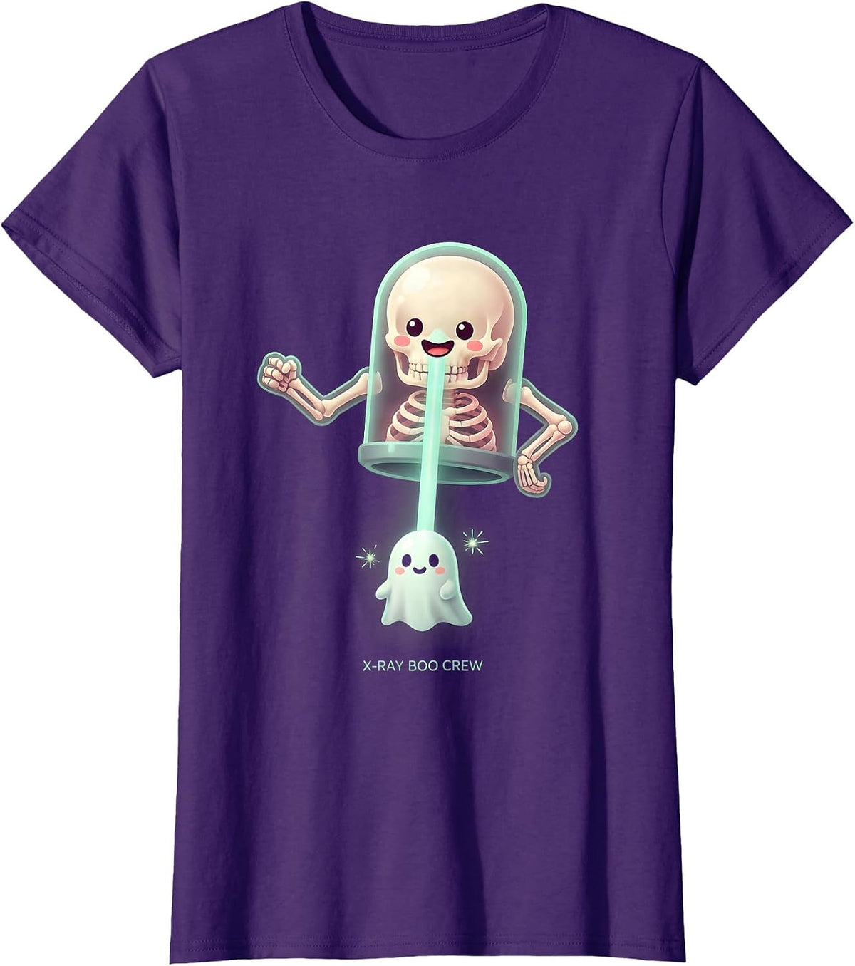 Women's X-Ray Boo Crew Cute Kawaii Halloween Radiology Tech Ghost T-Shirt - Purple