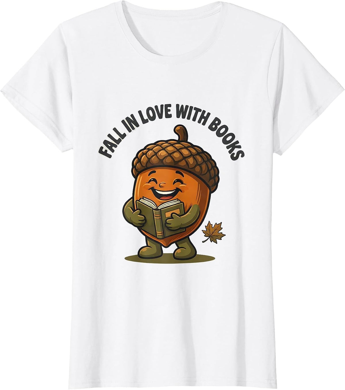 Women's Fall In Love With Books Cartoon Teacher Fall Halloween T-Shirt - White