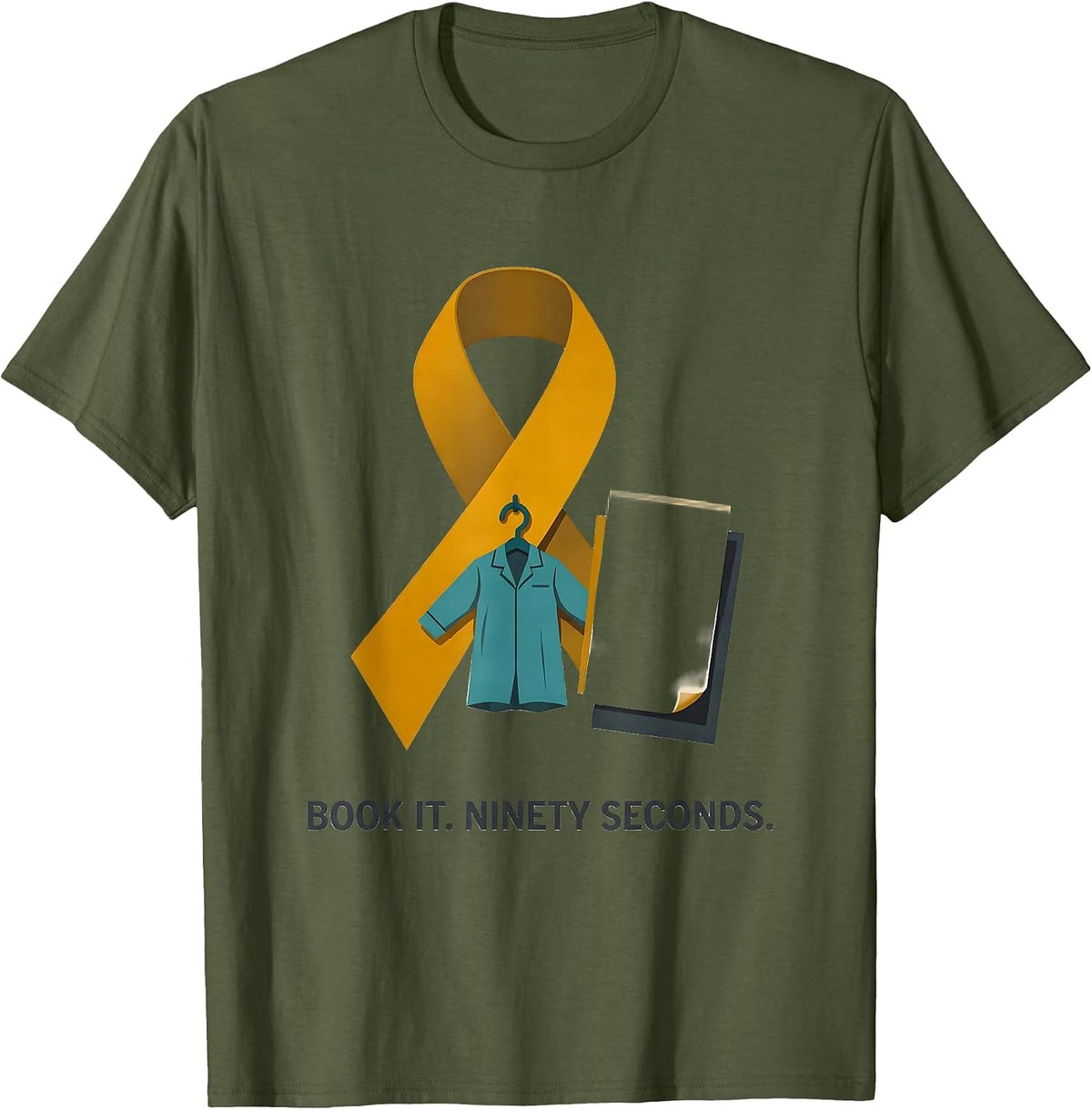 Men's Book It Ninety Seconds Midcentury Modern Mammography Tech T-Shirt - Olive Green