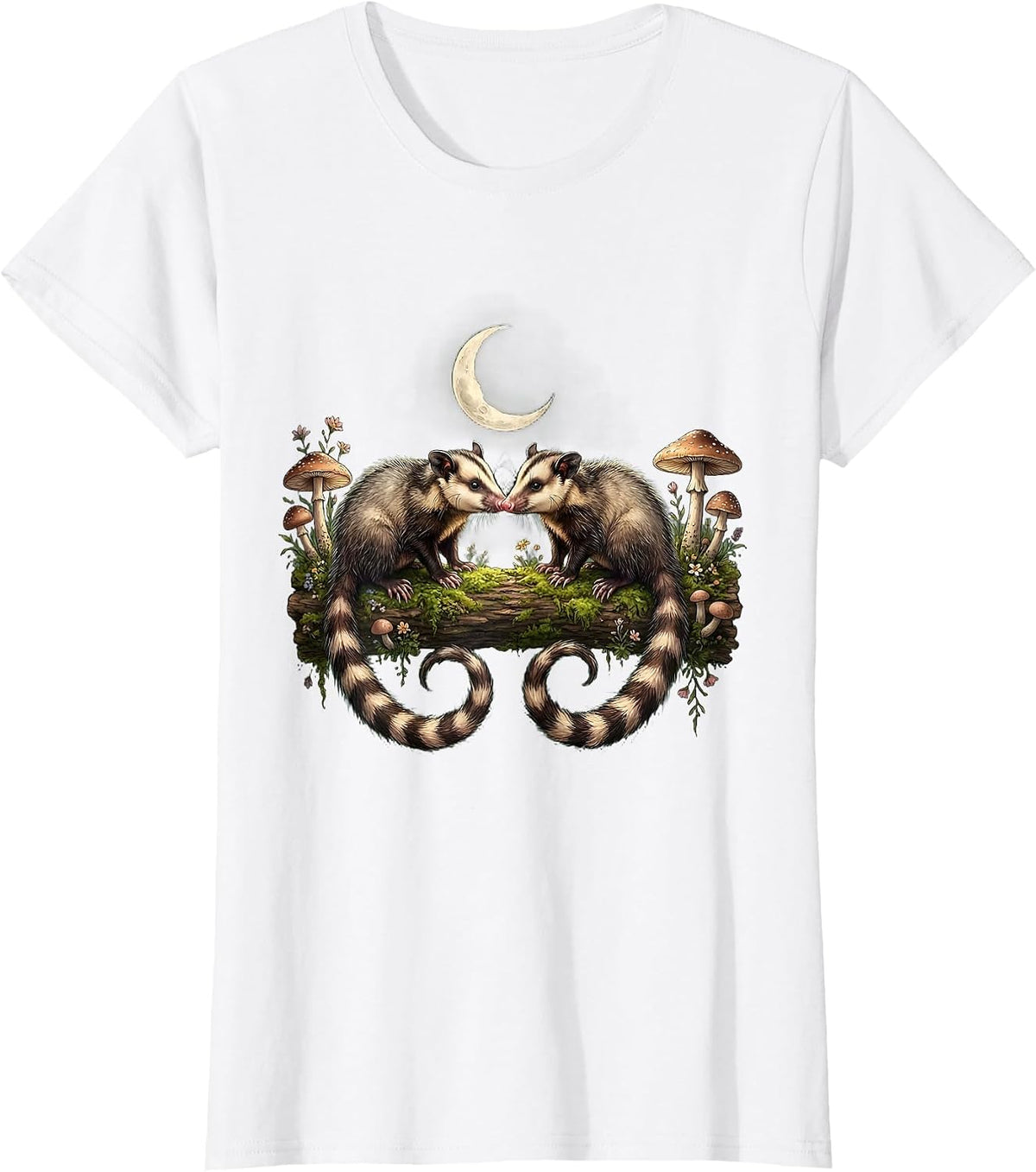 Women's Opossum Standoff on a Log Graphic Tee T-Shirt - White